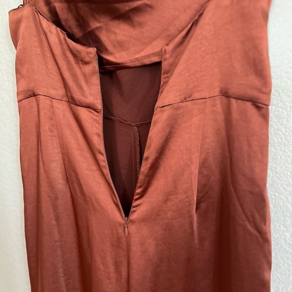 Perfect Night Brown Satin Cowl Neck Culotte Jumpsuit - Picture 7 of 10
